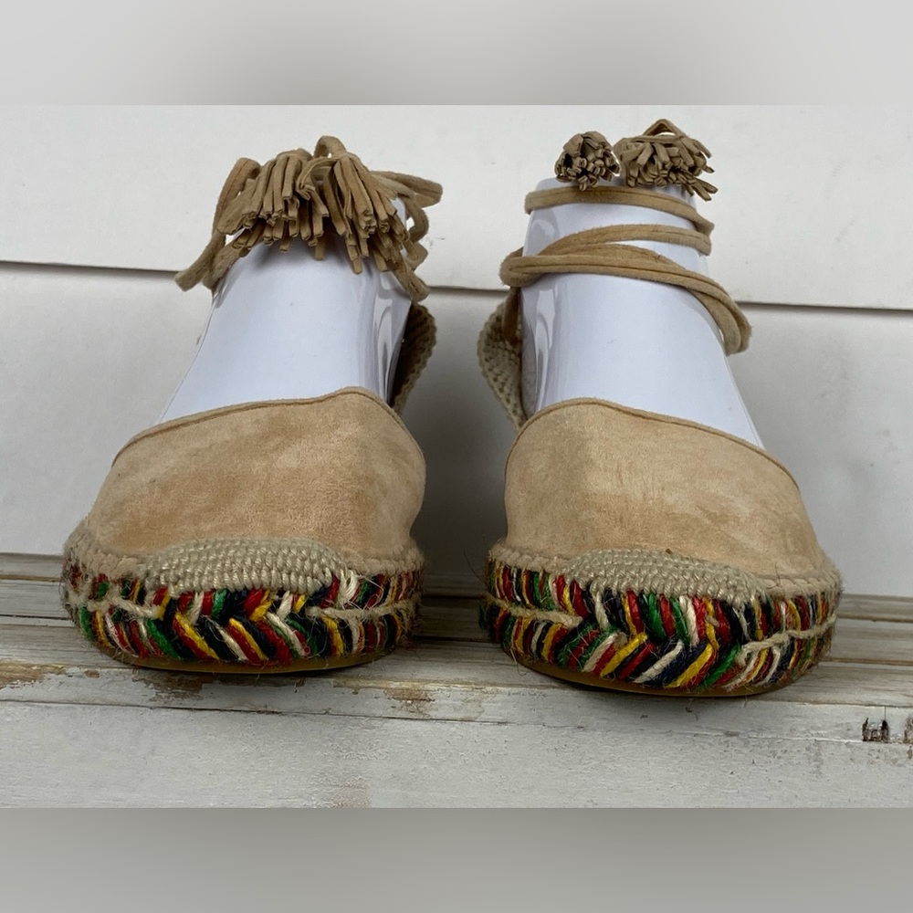 J. Crew Baja desert canyon Suede Flat Espadrilles Sz 9 Lace Up Ankle Ties Beige - Picture 6 of 12
